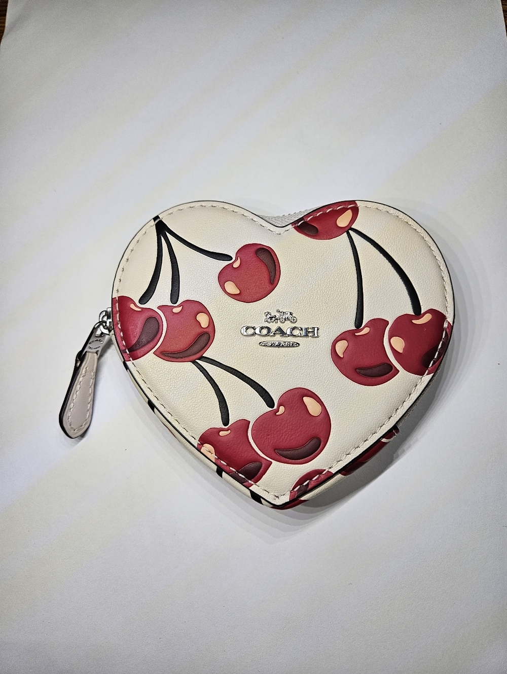 Coach Heart Coin Case With Cherry Print